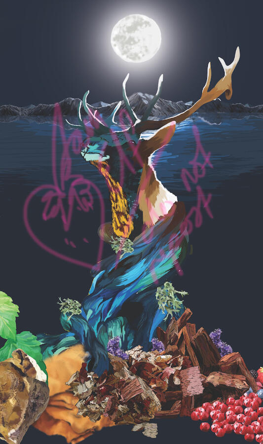 Part of my quadtych on the four fragrance families - this depicts the Woods family of fragrances. The stag represents the predominantly masculine landscape in that particular fragrance family.