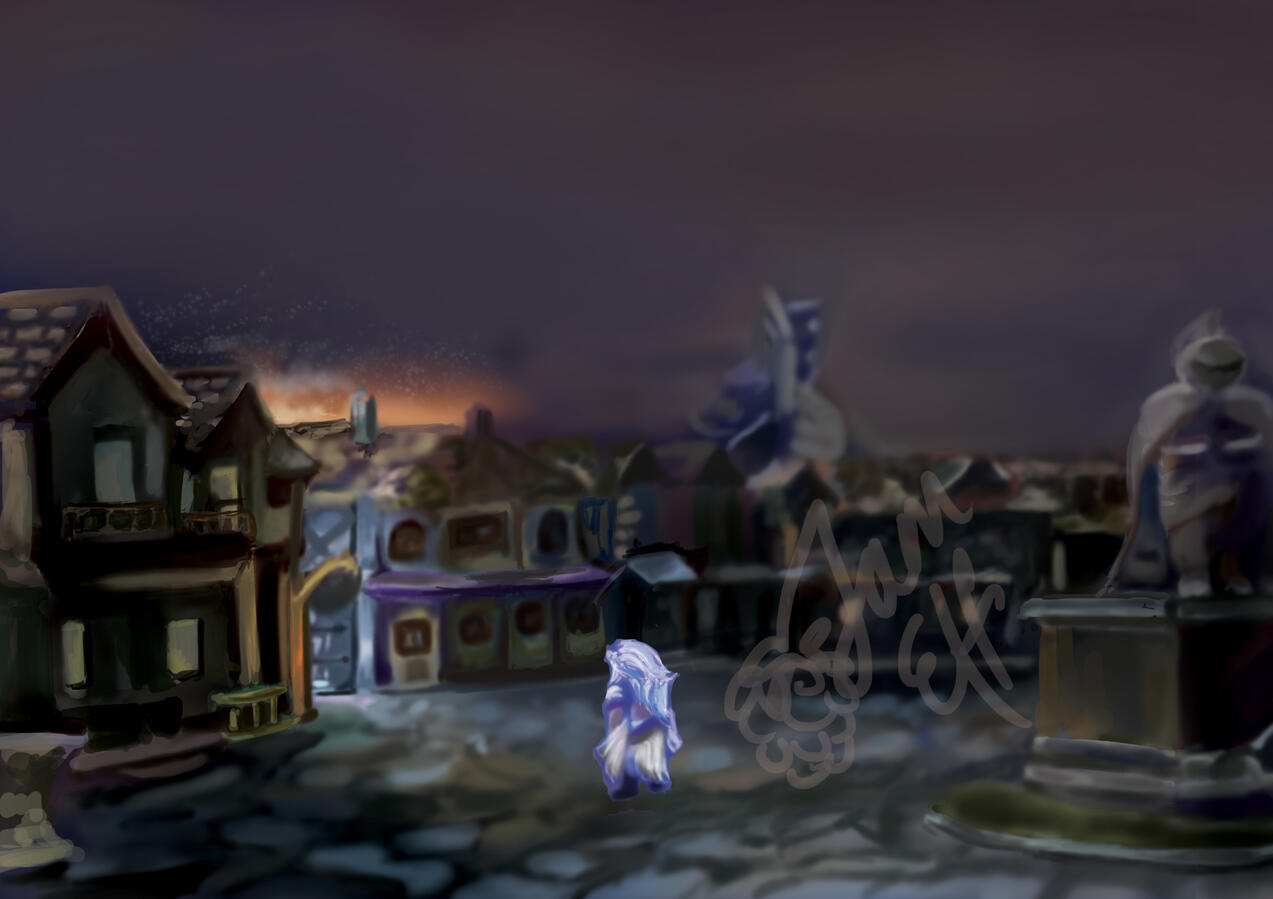 Study of background centric painting of Kuja in Final Fantasy IX during the siege of Alexandria. Painted in Adobe Photoshop.