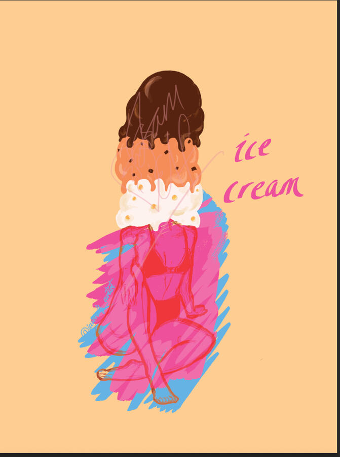 First version of te kōtiro aihikirīmi, painted in Adobe Photoshop.